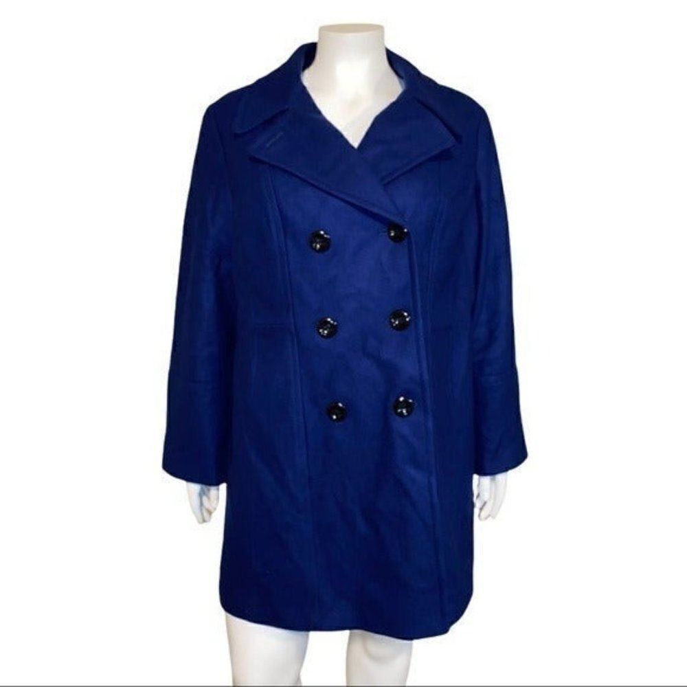Anne Klein Plus Size Double-Breasted Blue Wool Peacoat Size 2X NWT